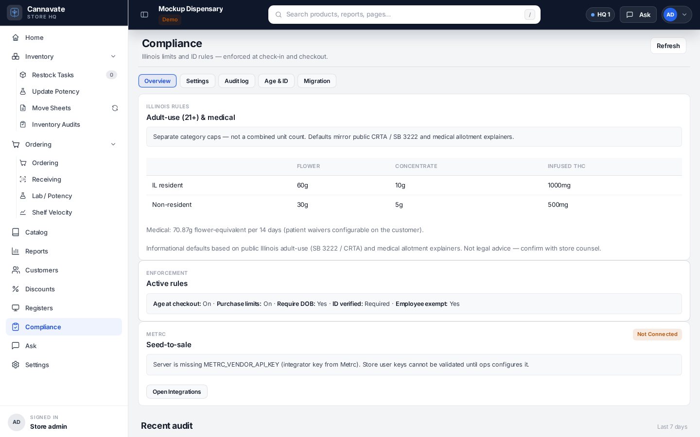 Compliance controls and audit-oriented views.