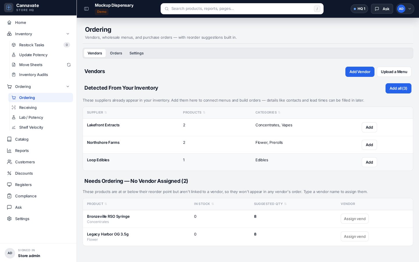 Ordering / purchasing workspace.
