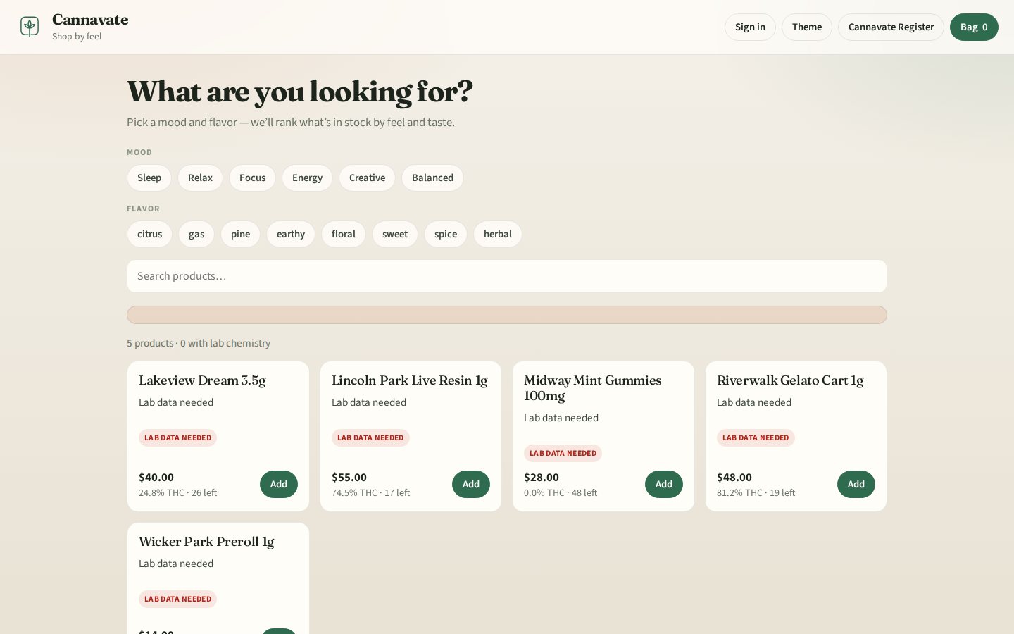 Shop-by-feel browsing experience.
